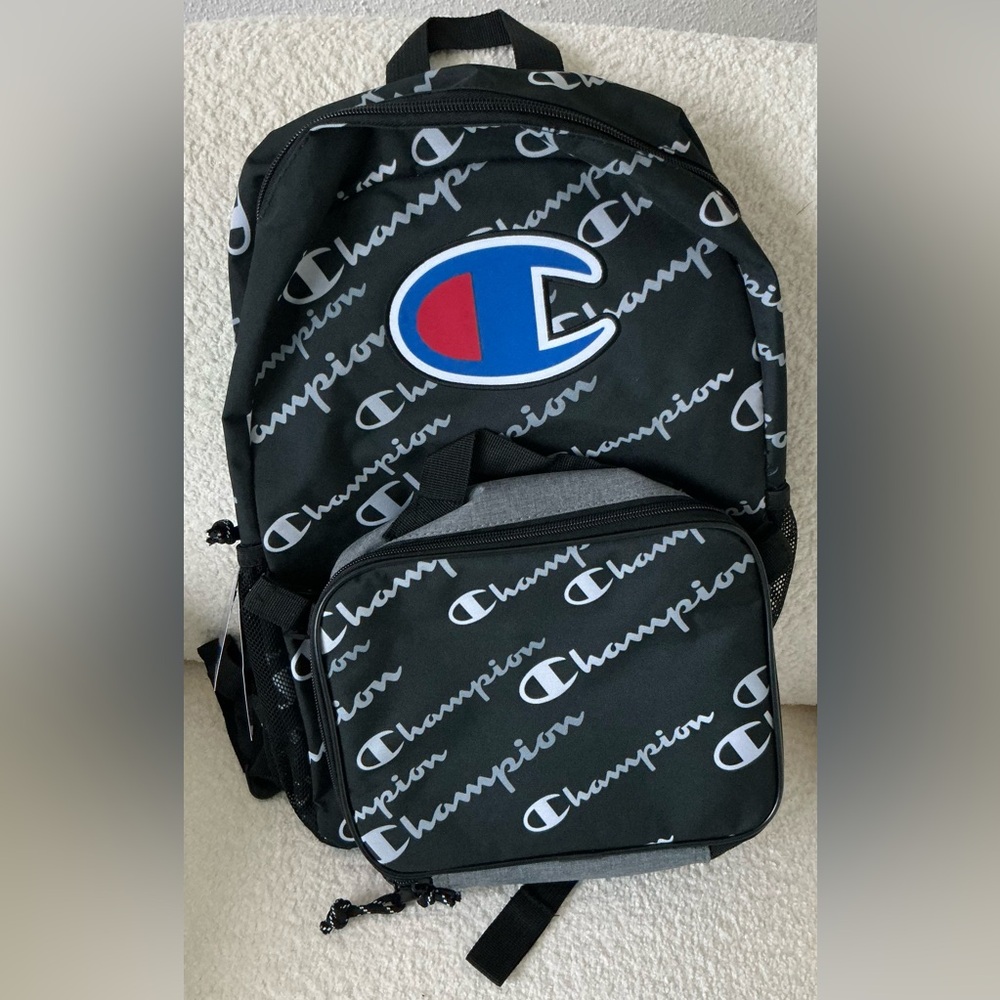 Champion Backpack Lunchbox Combo. Black/Blue